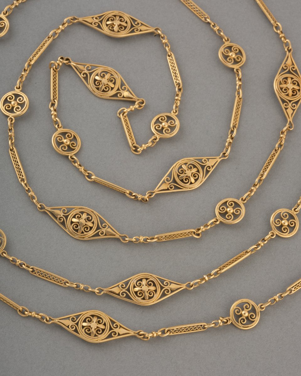 Collier Chaine Filigranée Français Ancien en Or 