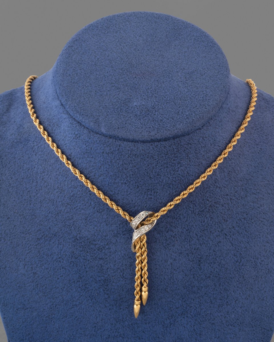 Collier Français Années 50 en Or et Diamants