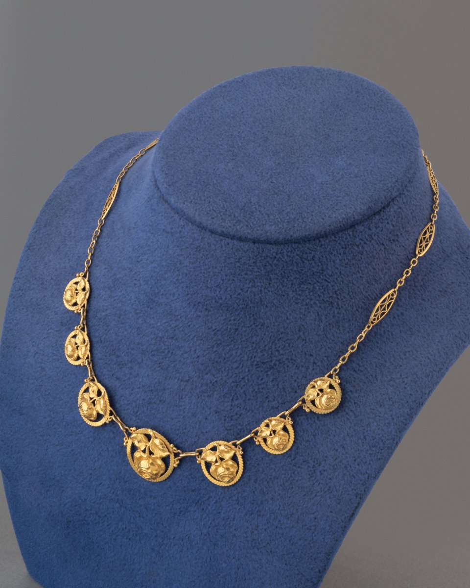 Collier Français Ancien Draperie en Or -photo-2