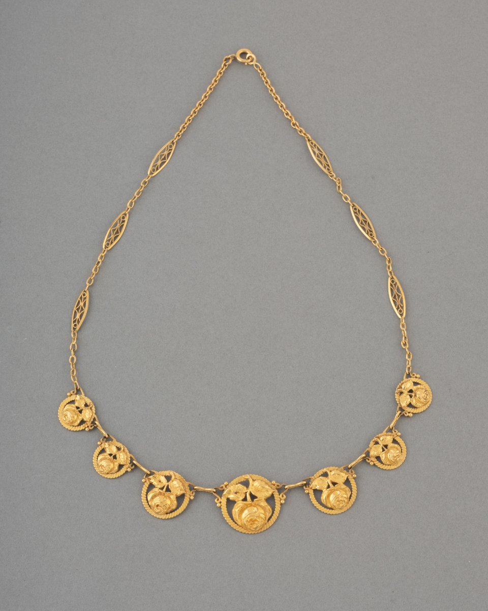 Collier Français Ancien Draperie en Or -photo-3