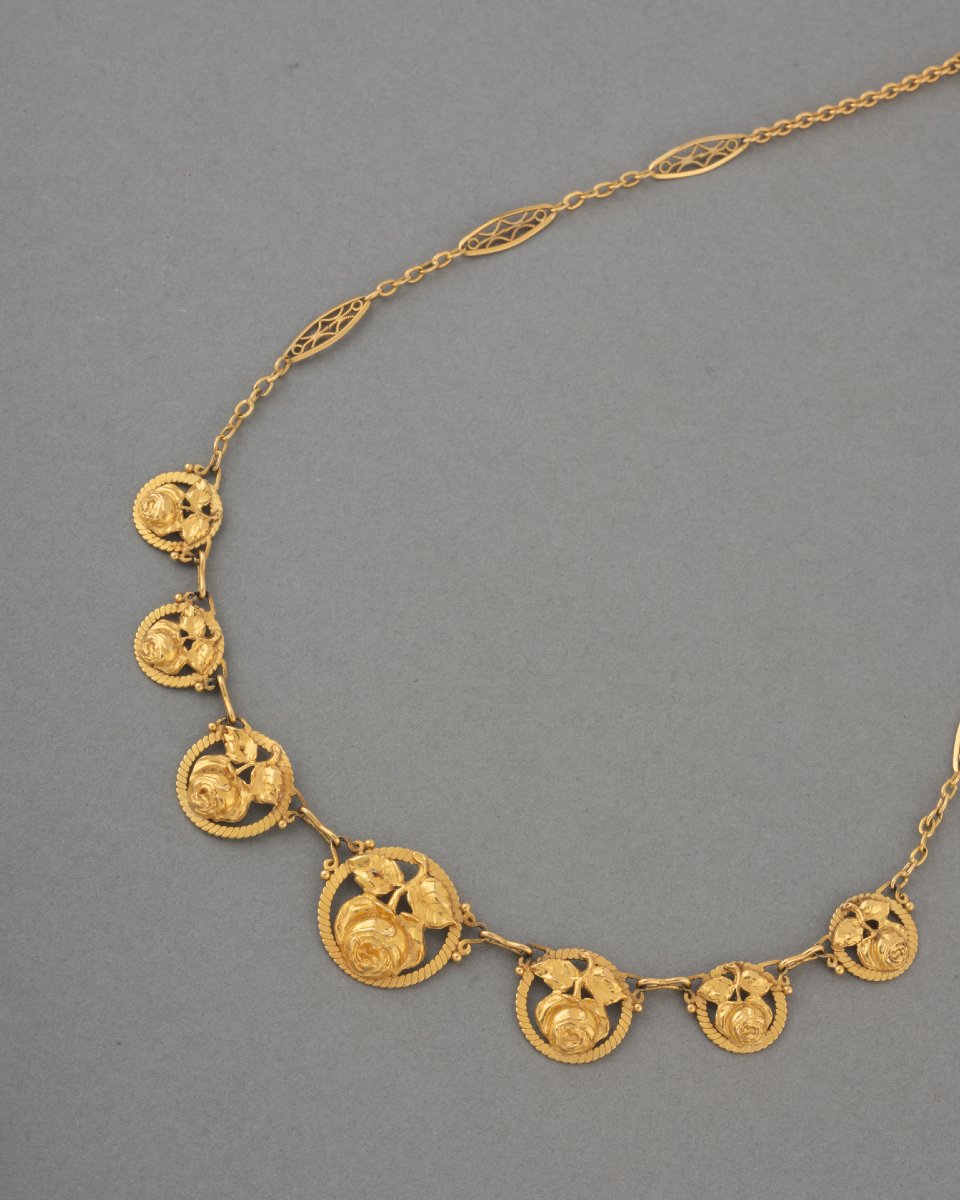 Collier Français Ancien Draperie en Or -photo-4