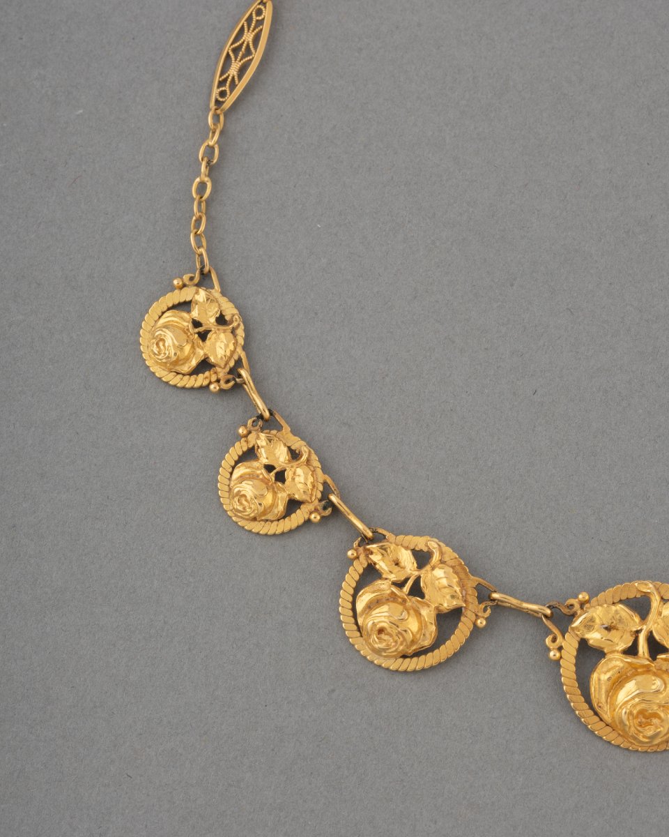 Collier Français Ancien Draperie en Or -photo-2