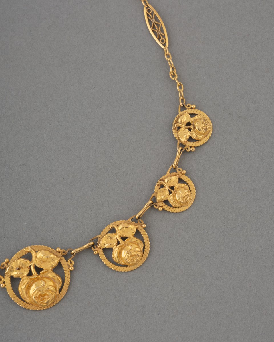 Collier Français Ancien Draperie en Or -photo-3