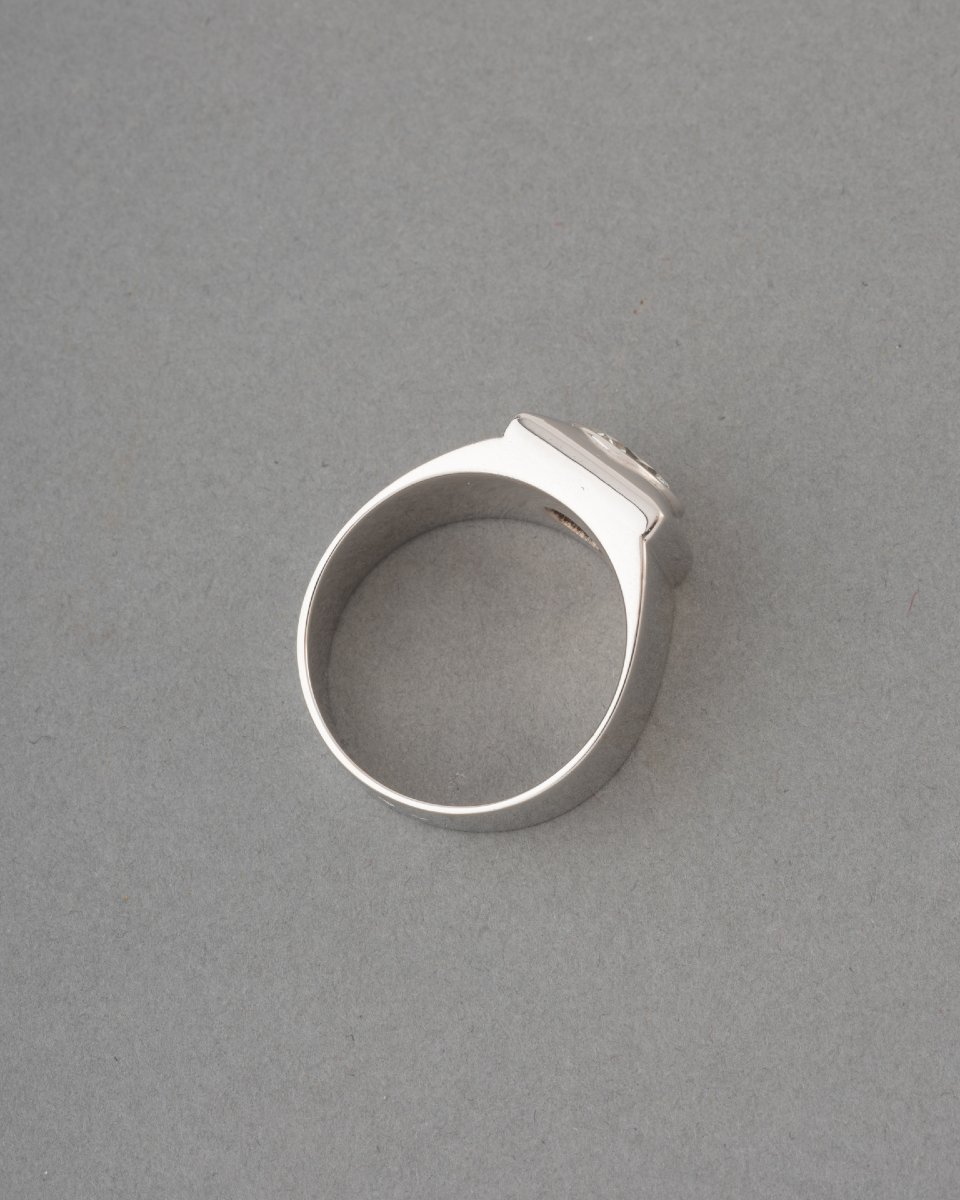 Bague Française Chevalière Vintage en Or et Diamant de 2.24 Carats-photo-1