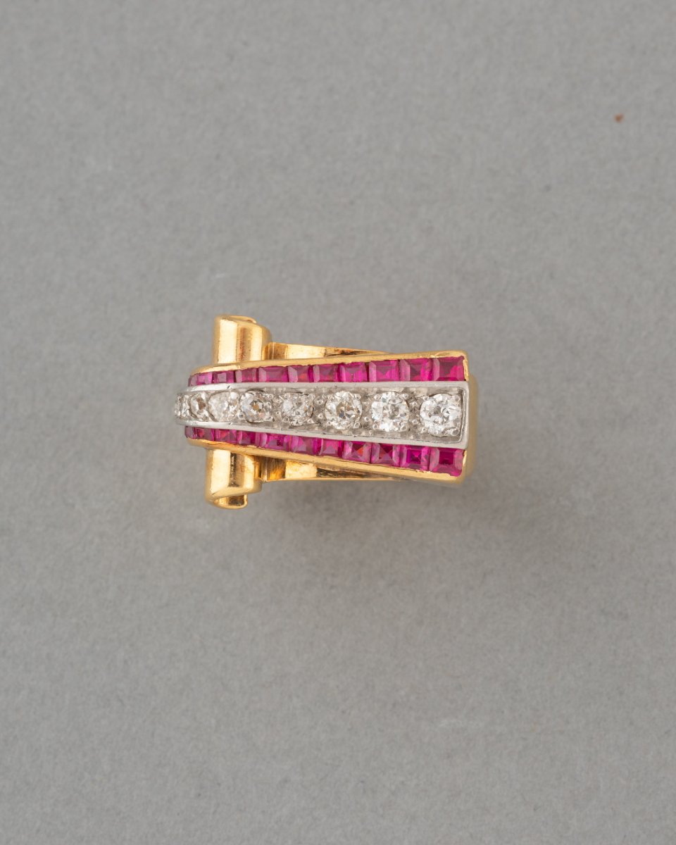Bague Française rétro en Or et Diamants-photo-3