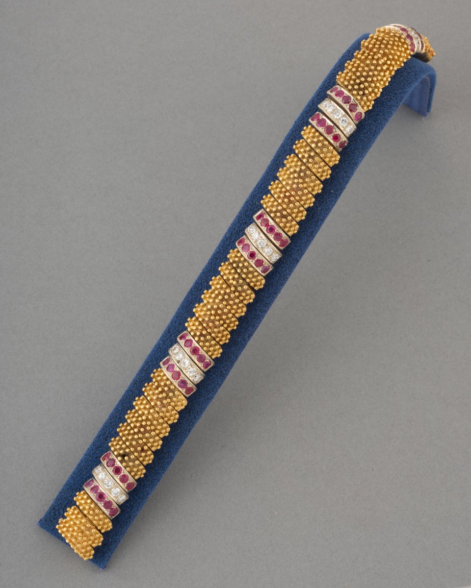 Gold Diamonds And Rubies French Vintage Bracelet-photo-2