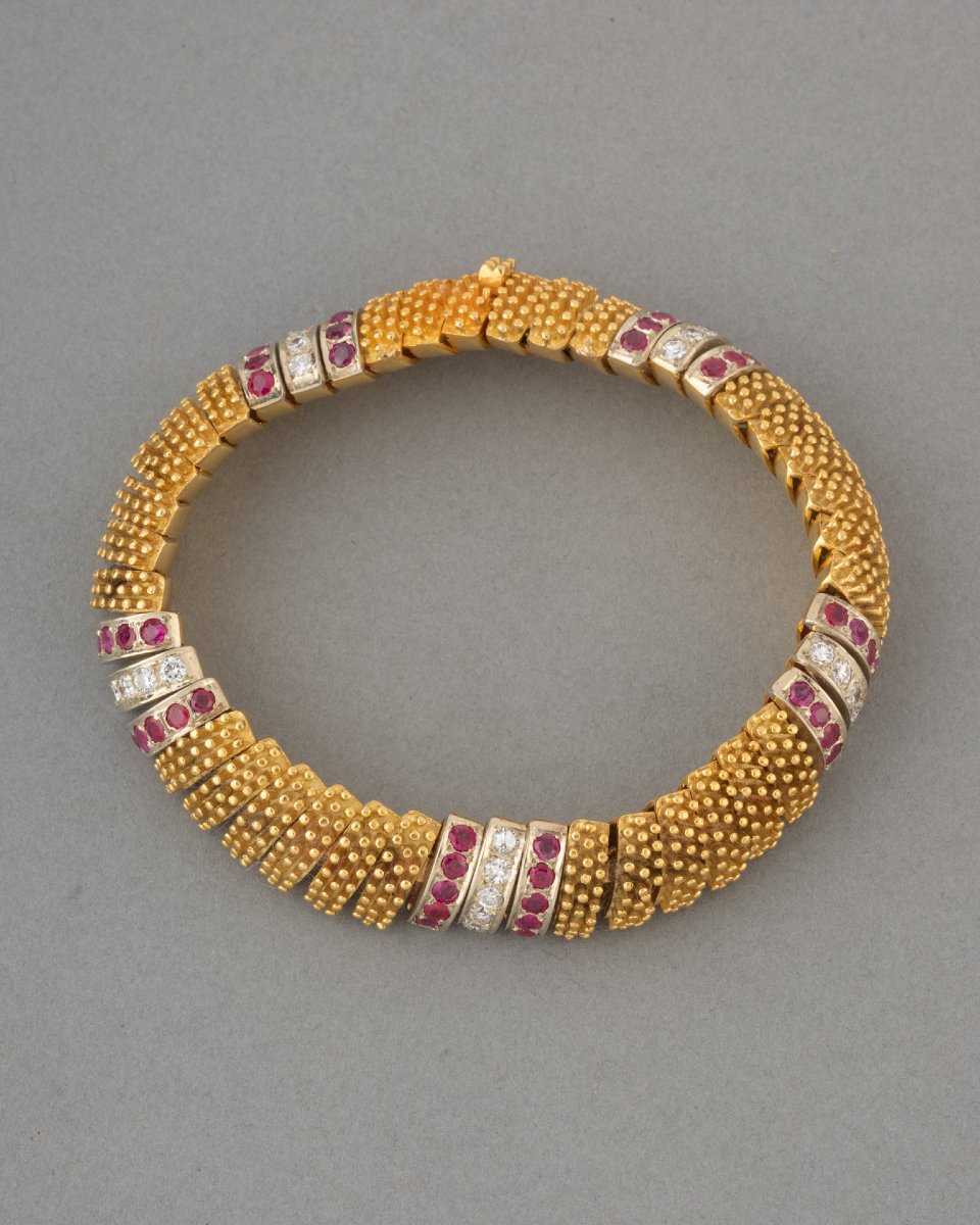 Gold Diamonds And Rubies French Vintage Bracelet