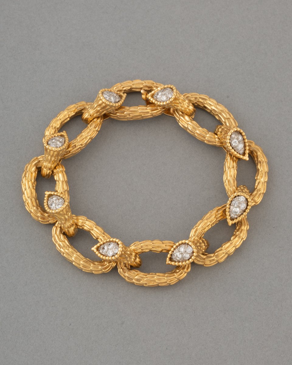 Vintage French 70's Gold And Diamond Bracelet-photo-2