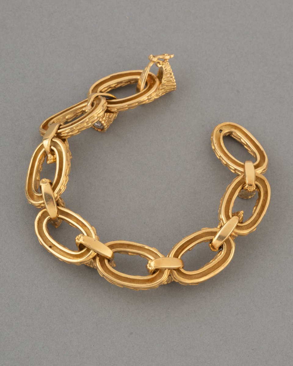 Vintage French 70's Gold And Diamond Bracelet-photo-3