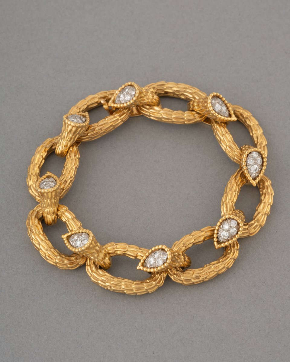 Vintage French 70's Gold And Diamond Bracelet