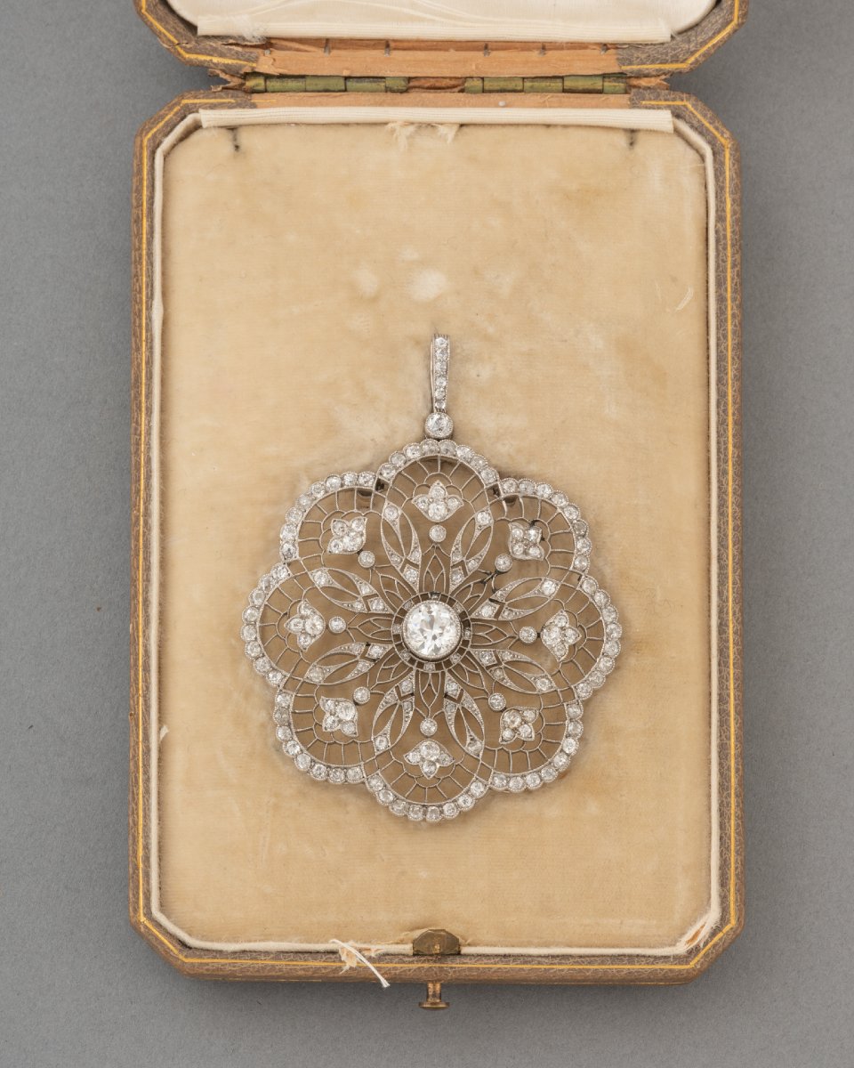 Pendentif Ancien Belle Epoque en Platine et Diamants-photo-3