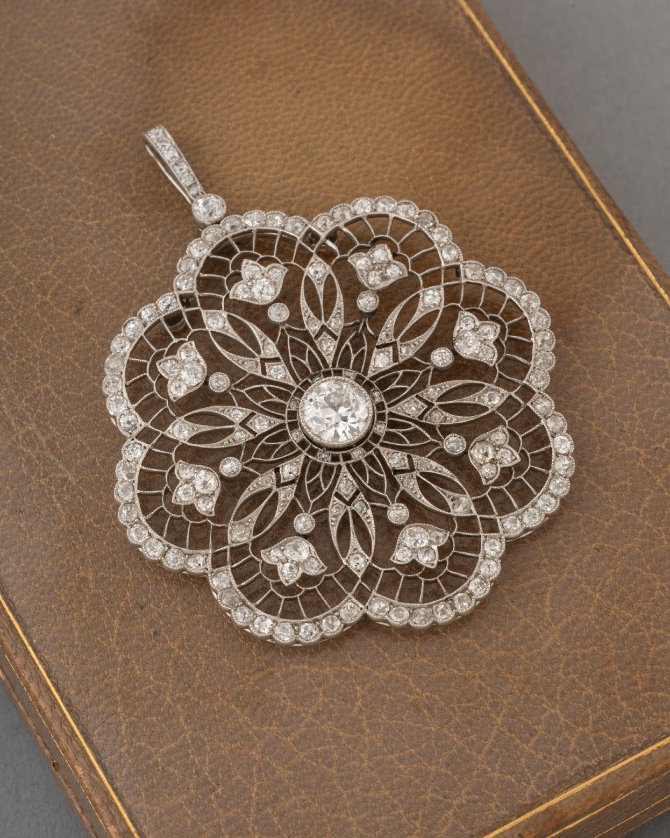 Pendentif Ancien Belle Epoque en Platine et Diamants-photo-4