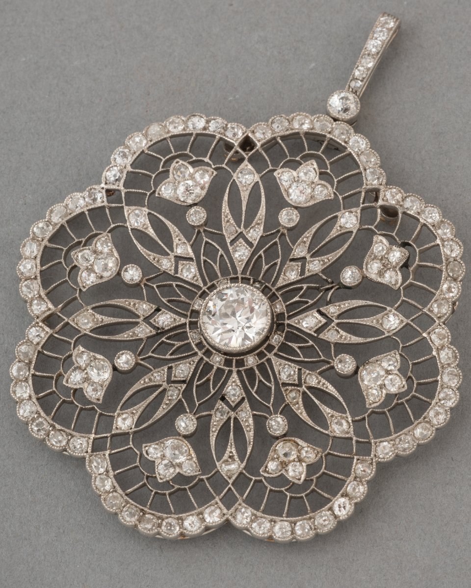 Pendentif Ancien Belle Epoque en Platine et Diamants-photo-1