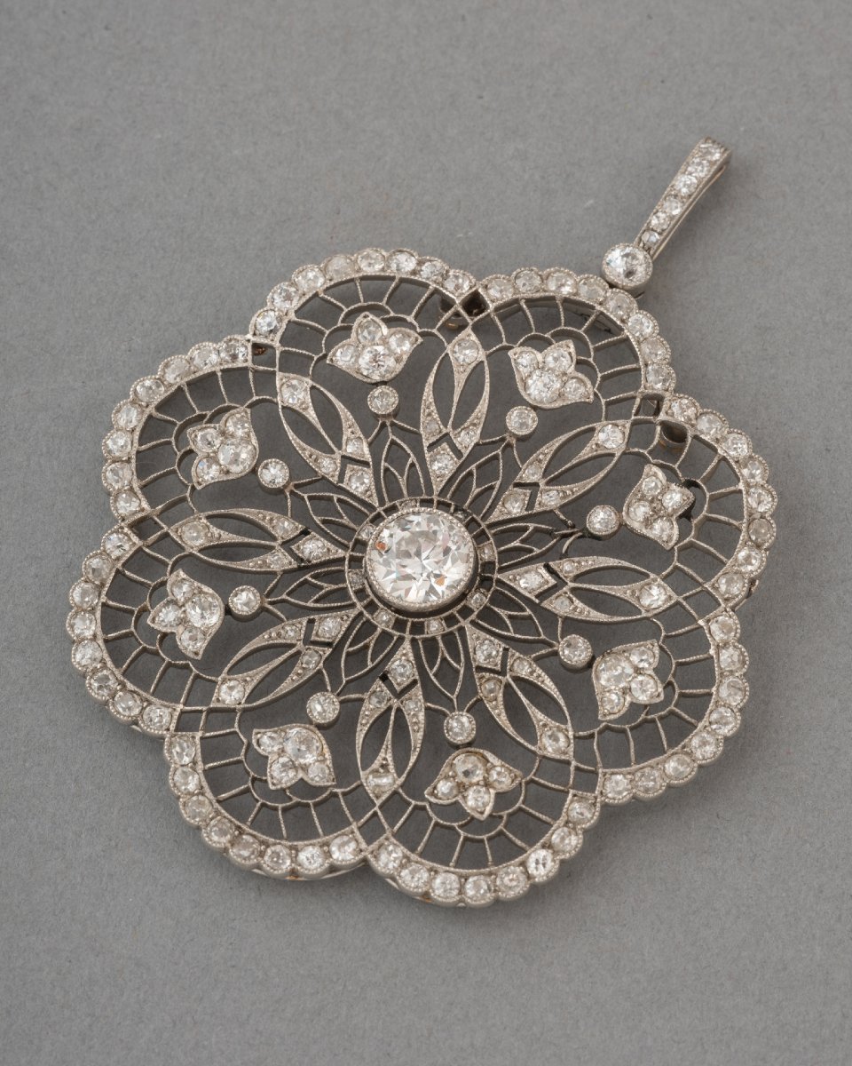 Pendentif Ancien Belle Epoque en Platine et Diamants-photo-2