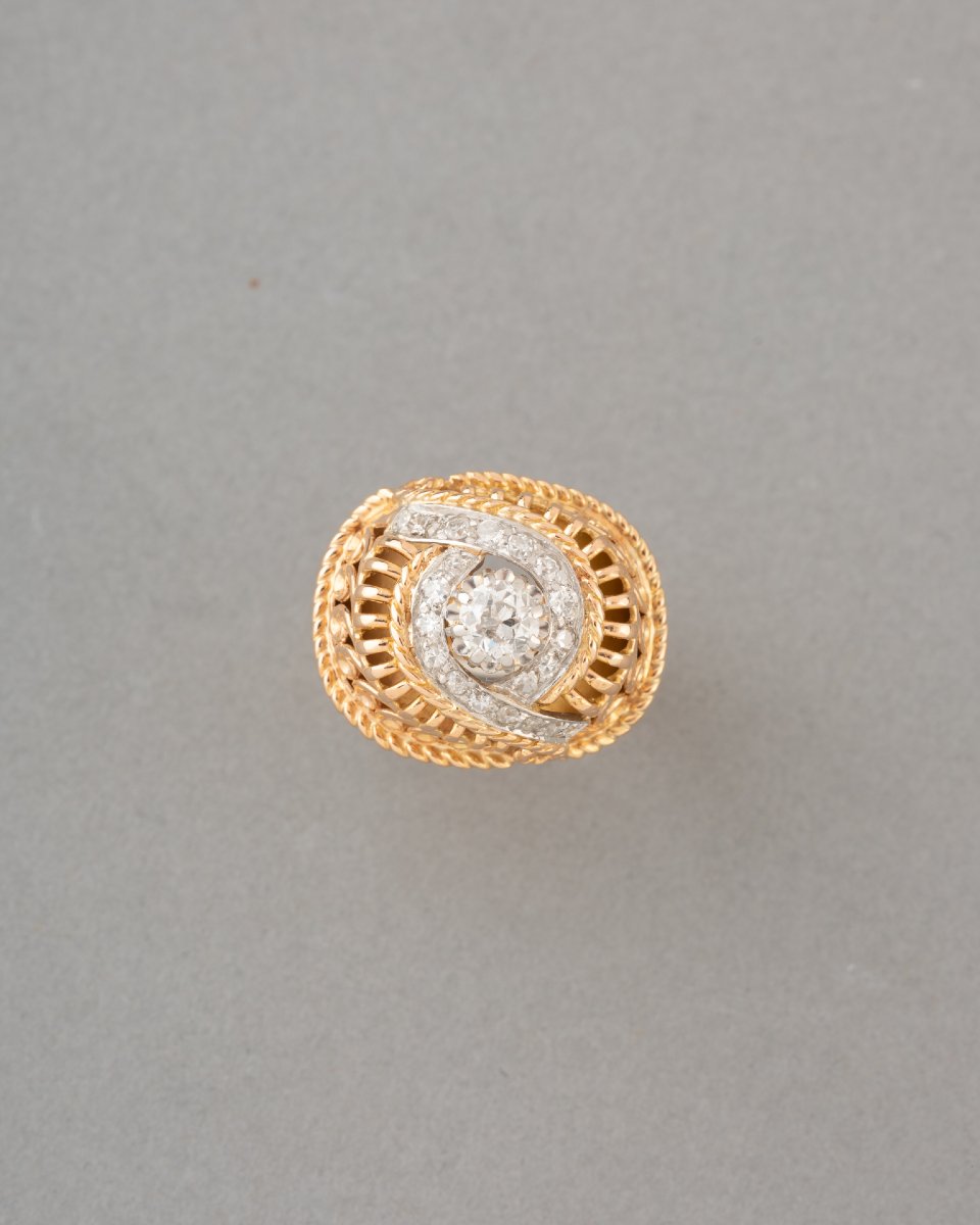 Vintage 50's French Gold And Diamond Ring-photo-4