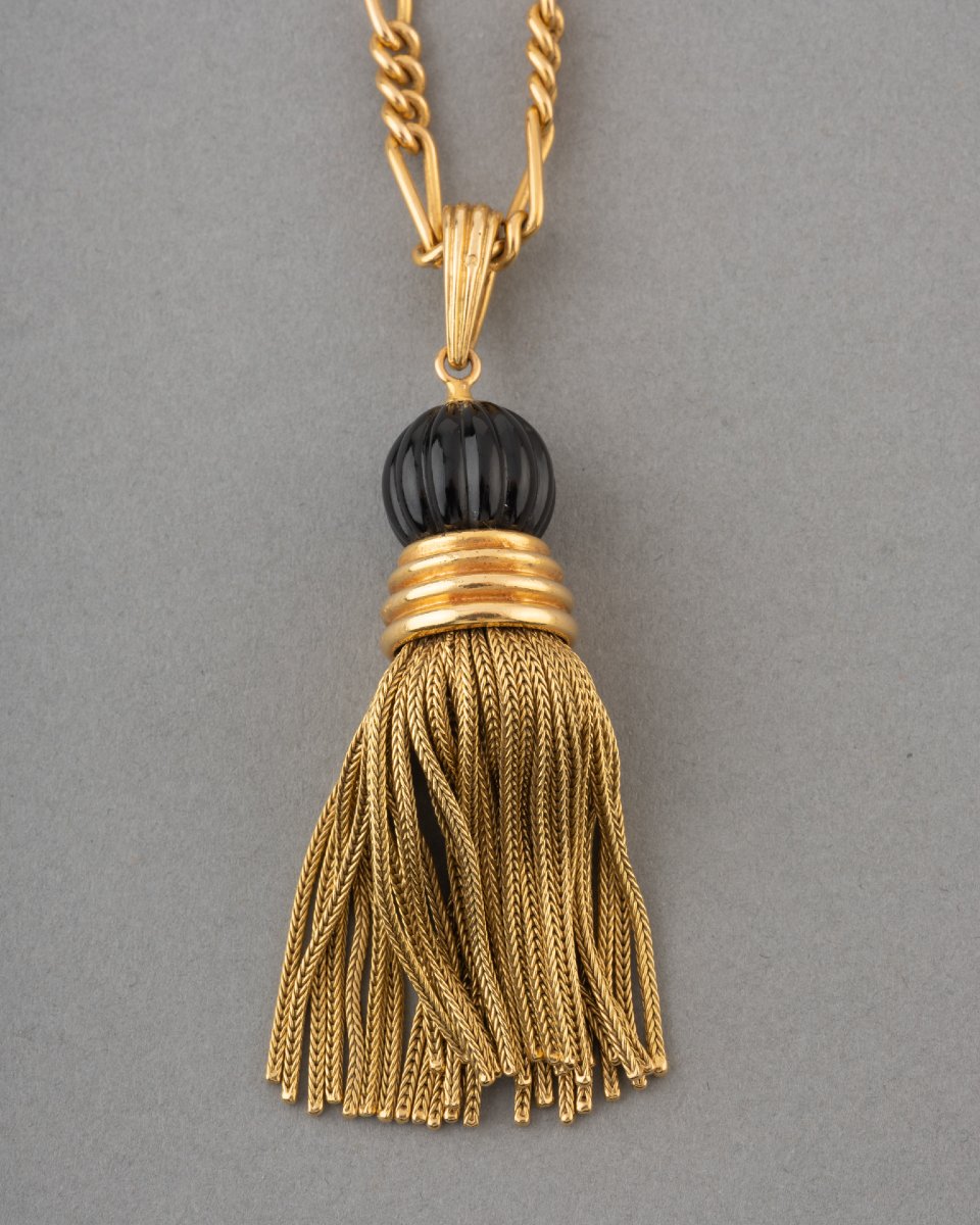 Mauboussin Paris Vintage Gold And Onyx Pompon Necklace-photo-3