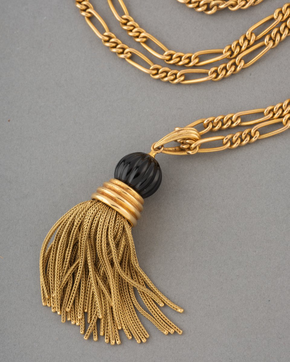 Mauboussin Paris Vintage Gold And Onyx Pompon Necklace-photo-4