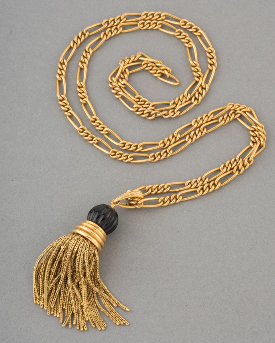Mauboussin Paris Vintage Gold And Onyx Pompon Necklace