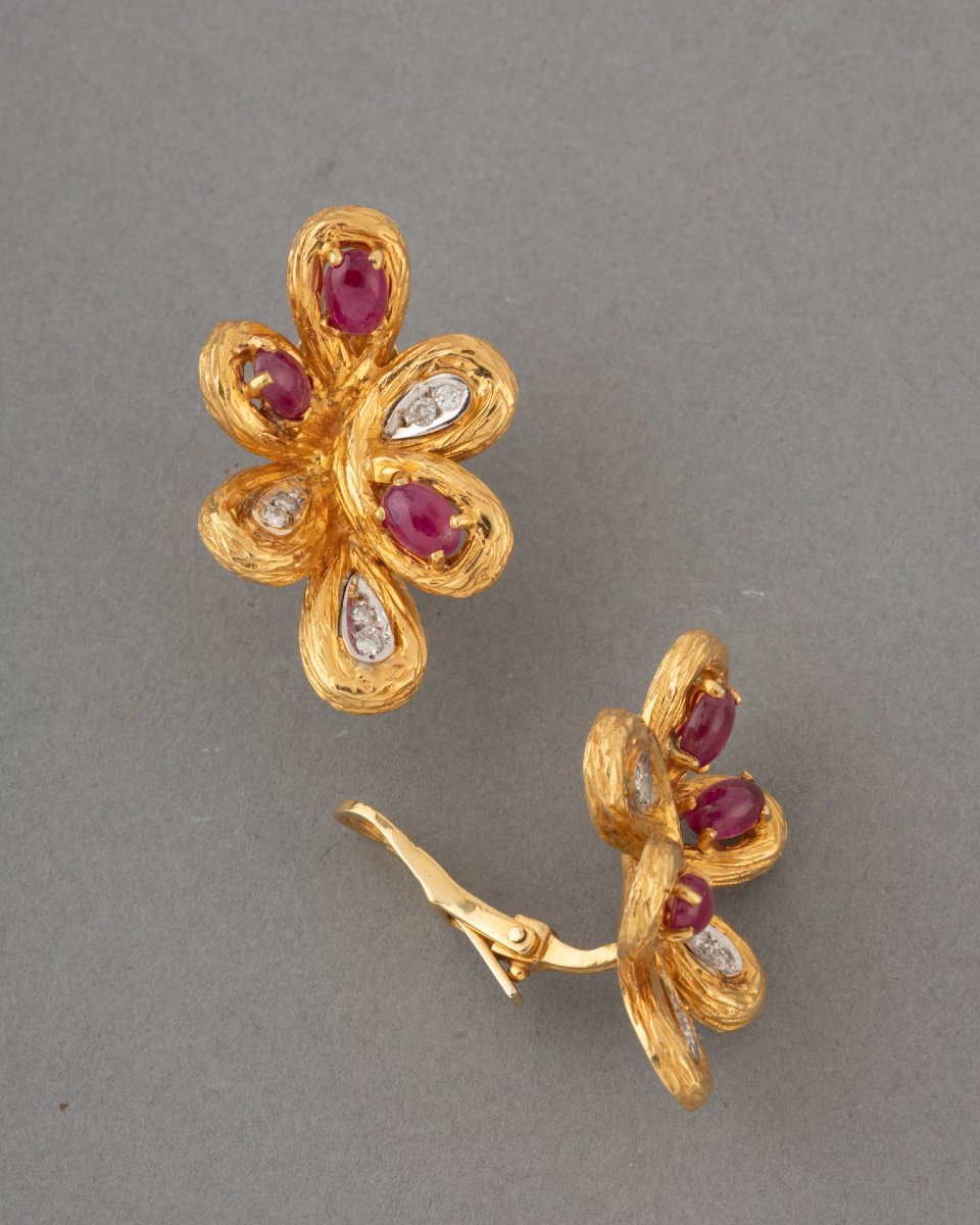 Boucles D'oreilles Vintage en Or et Pierres Précieuses-photo-3