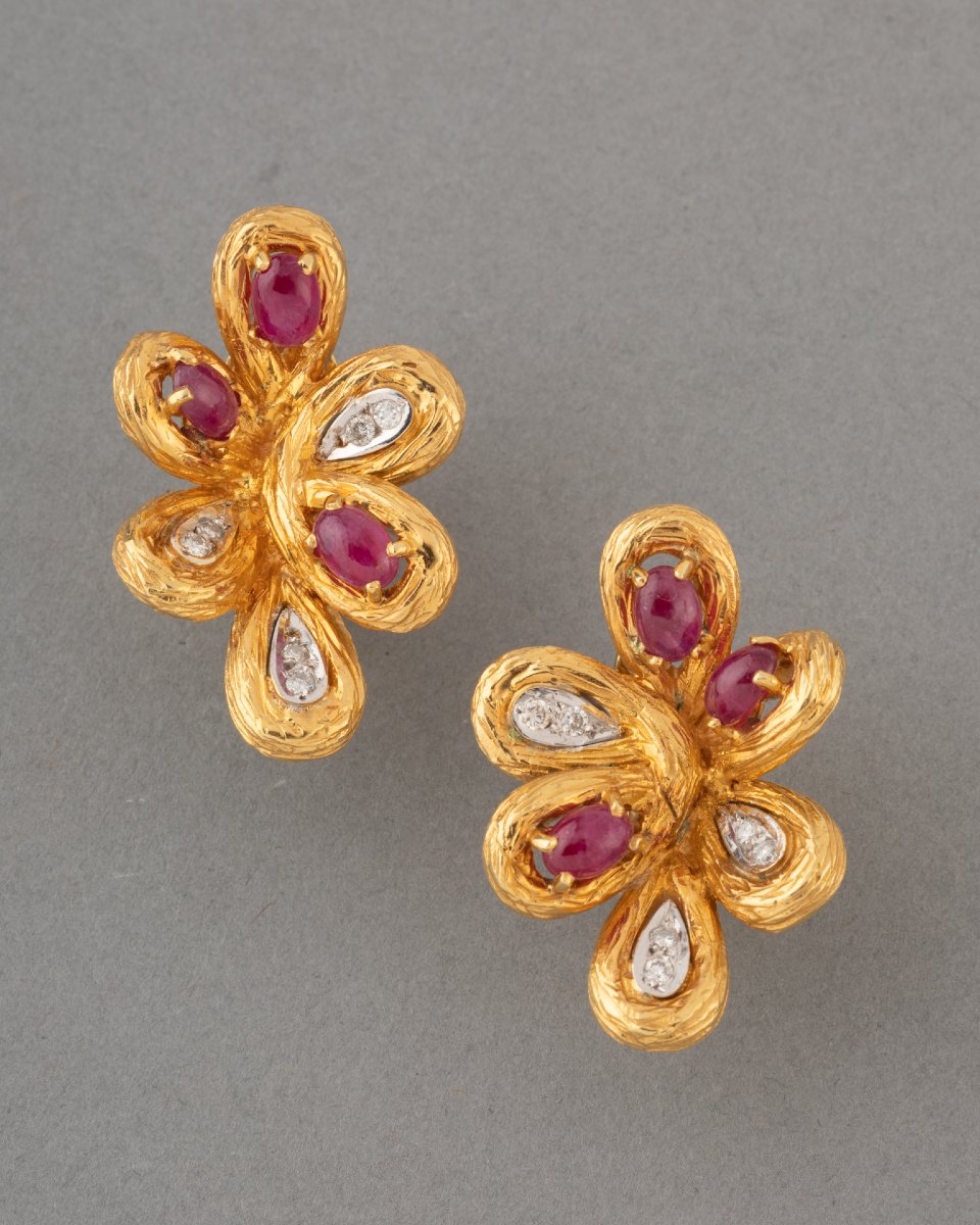 Boucles D'oreilles Vintage en Or et Pierres Précieuses
