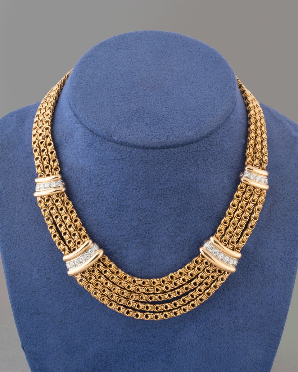 Collier Français Années 70 en Or et Diamants-photo-2