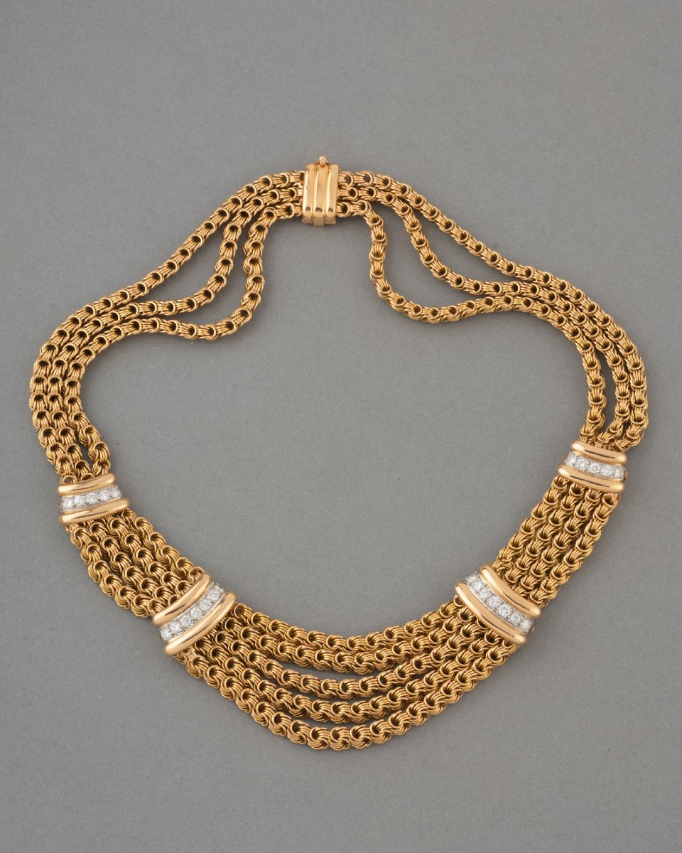 Collier Français Années 70 en Or et Diamants