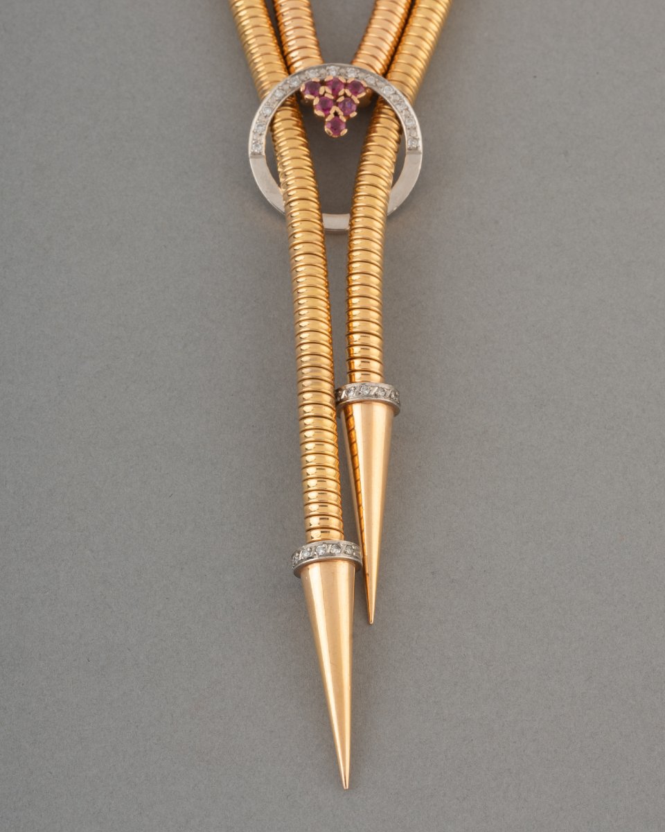 French Vintage Tubogaz Necklace in Gold-photo-2