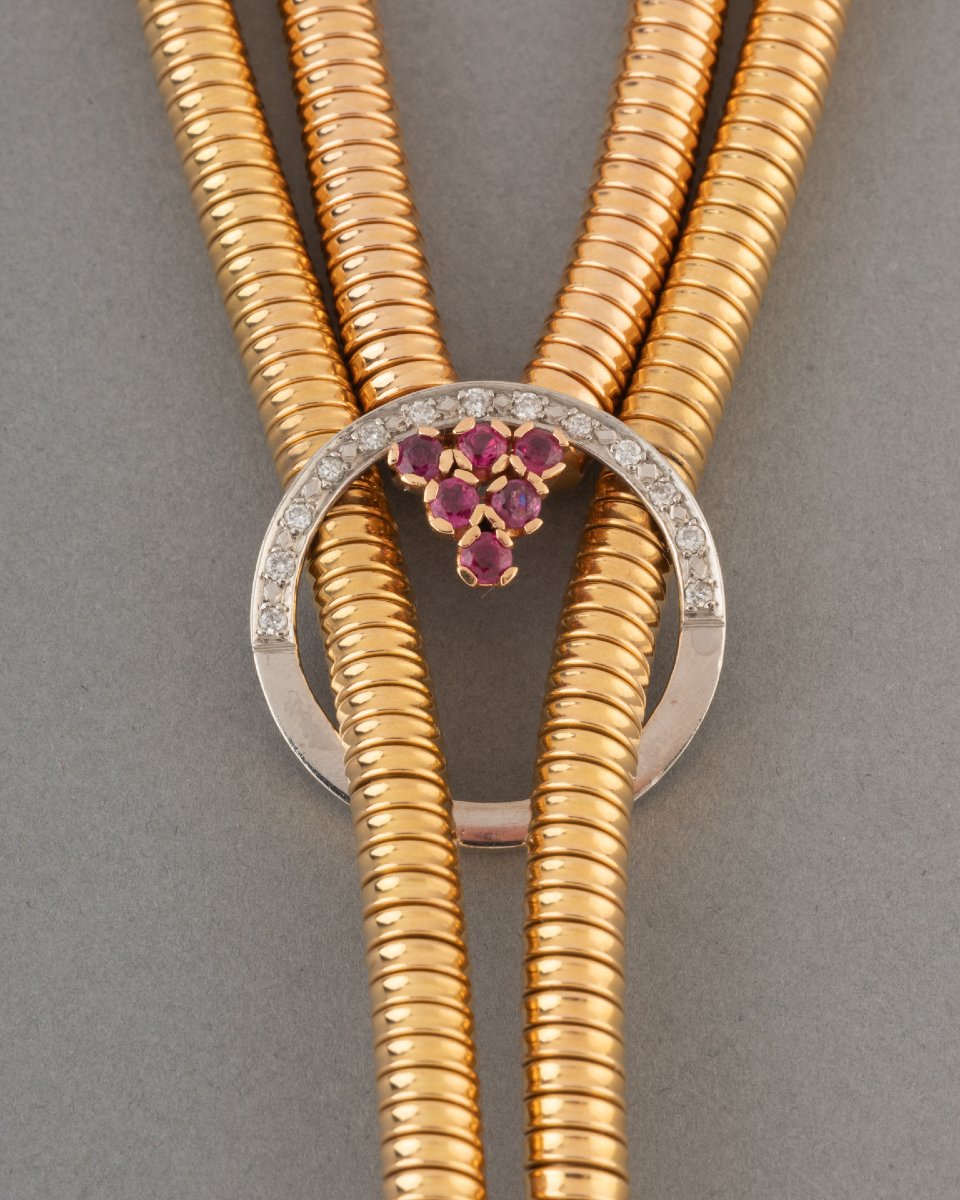 French Vintage Tubogaz Necklace in Gold-photo-3