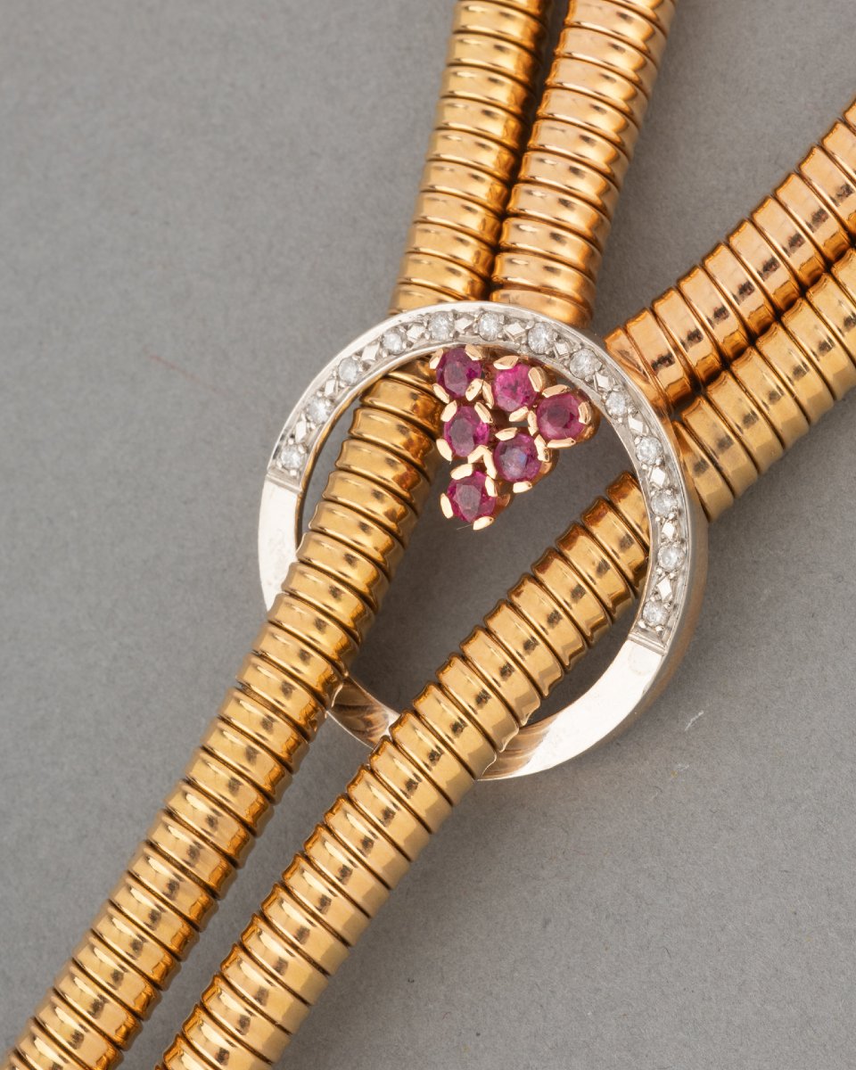 French Vintage Tubogaz Necklace in Gold-photo-4