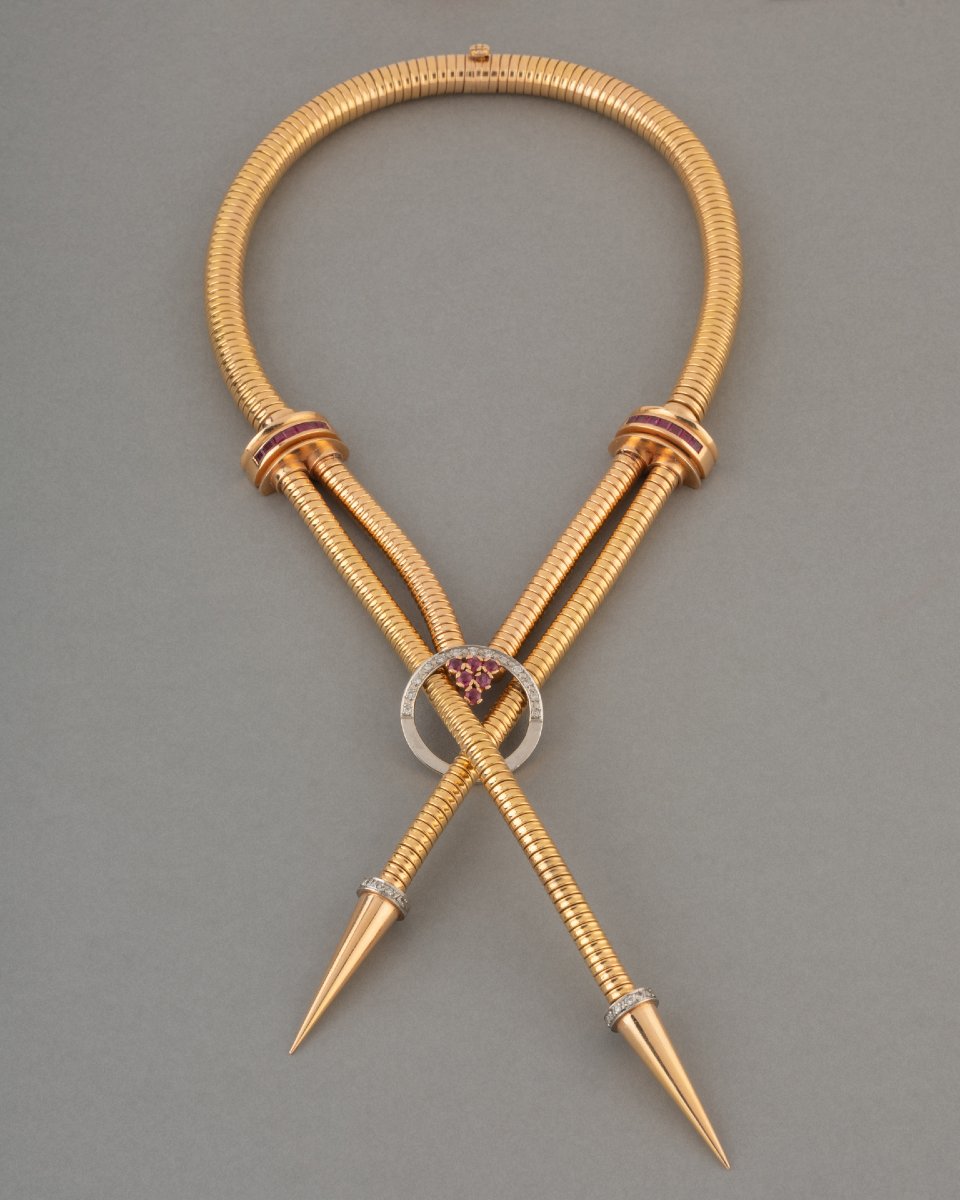 French Vintage Tubogaz Necklace in Gold-photo-3