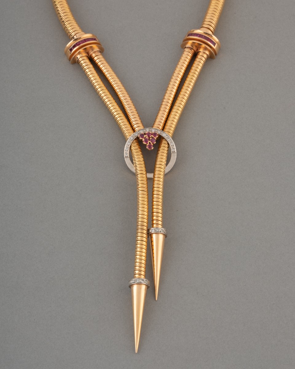 French Vintage Tubogaz Necklace in Gold-photo-5