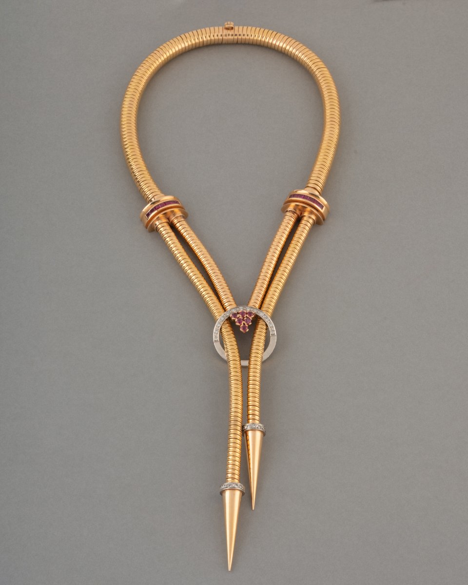 French Vintage Tubogaz Necklace in Gold