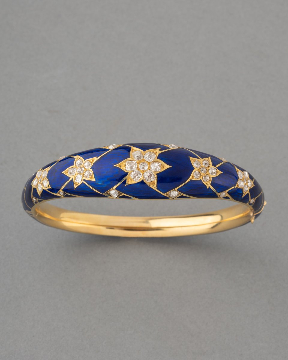 Bracelet Ancien en Or Diamants et Email-photo-3
