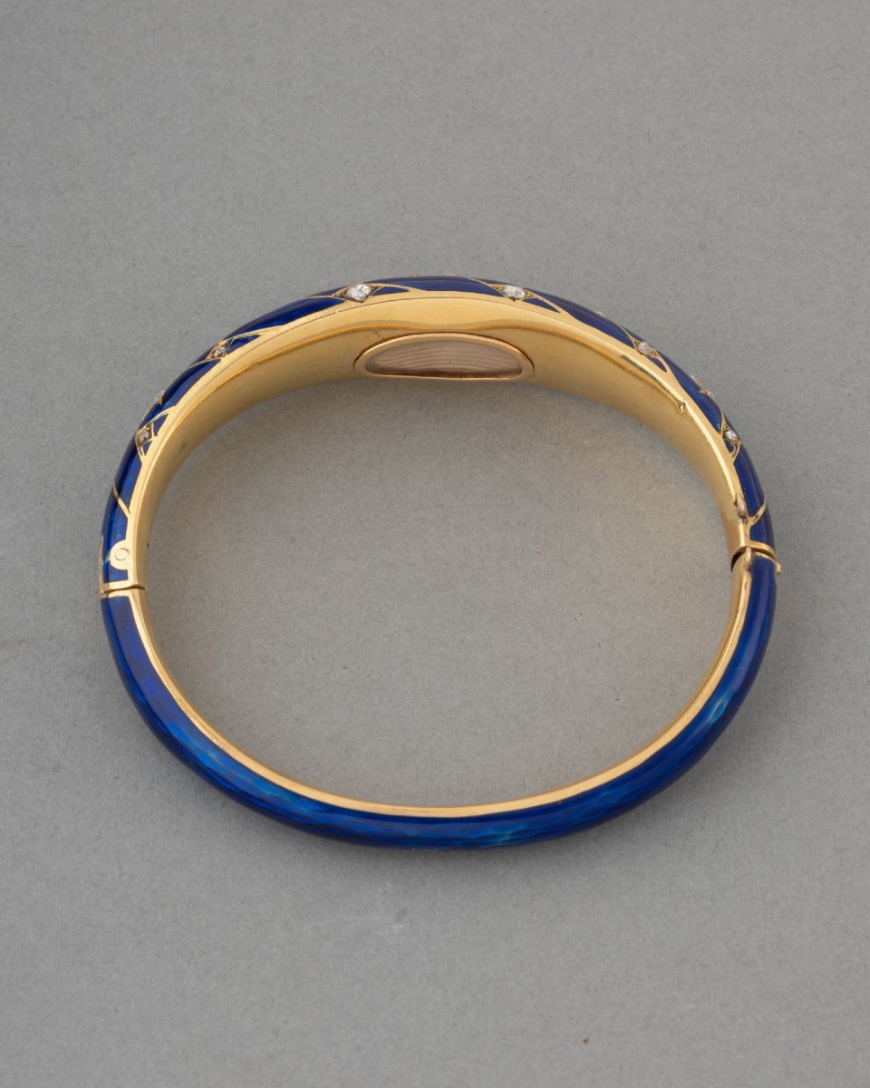 Bracelet Ancien en Or Diamants et Email-photo-4