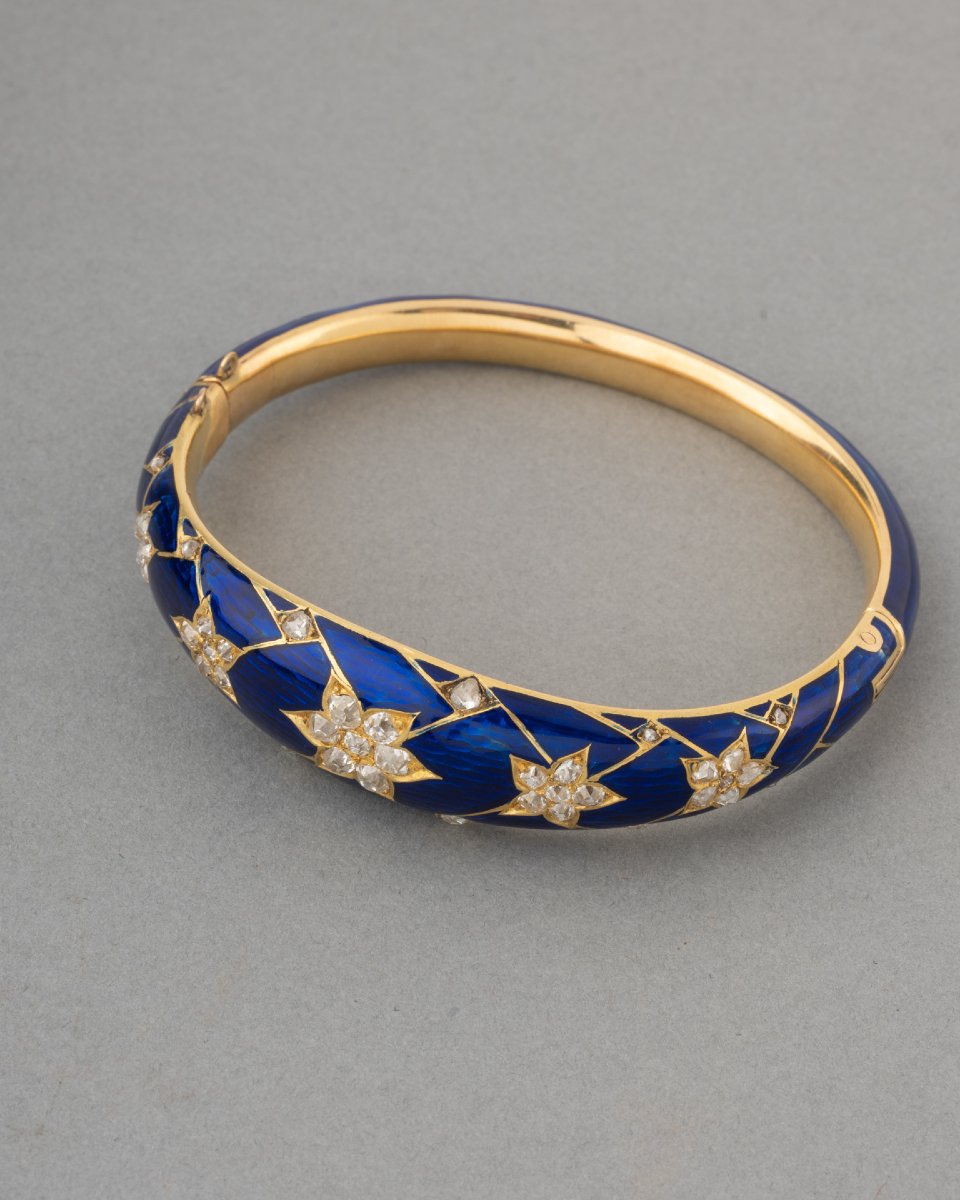 Bracelet Ancien en Or Diamants et Email-photo-1