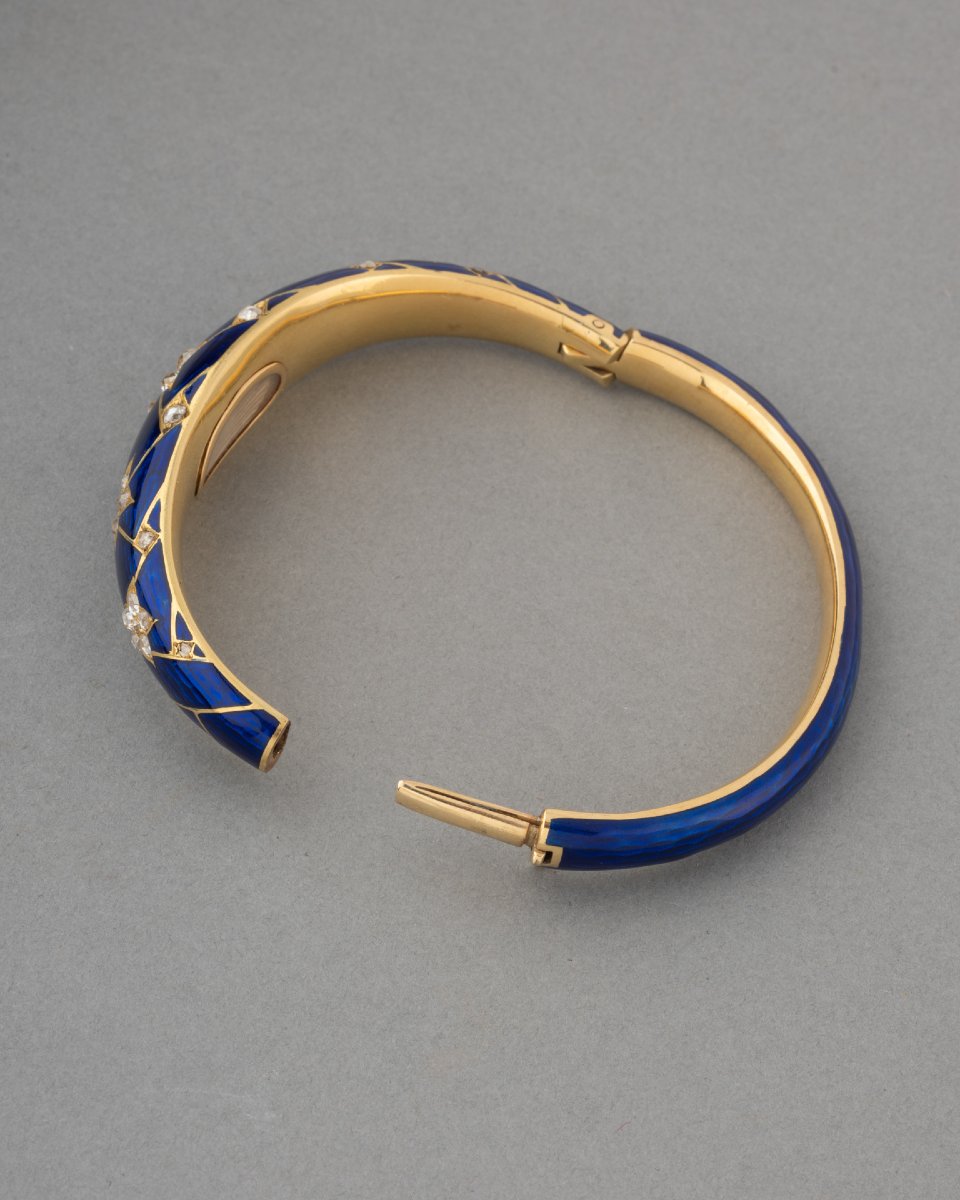 Bracelet Ancien en Or Diamants et Email-photo-2