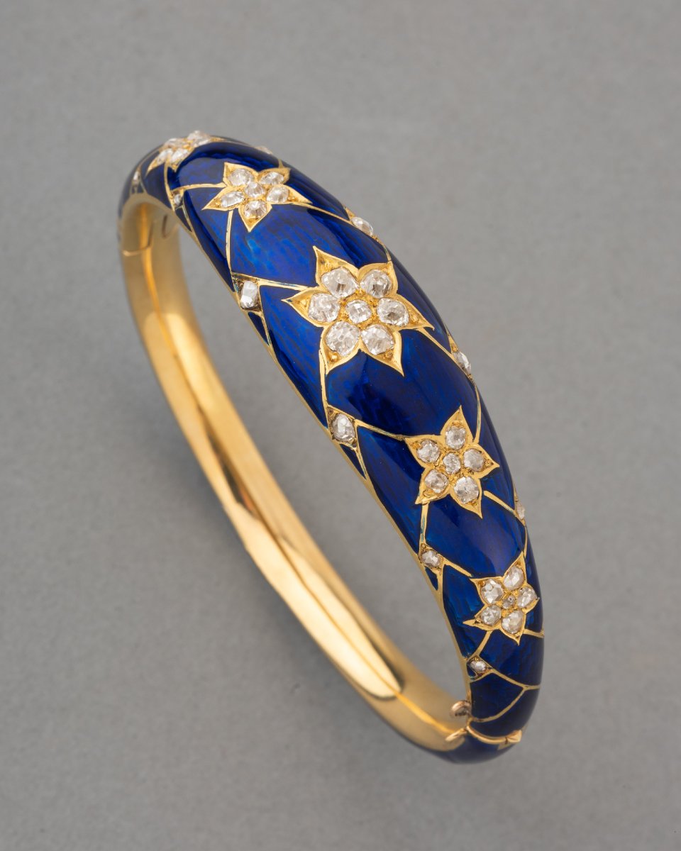 Bracelet Ancien en Or Diamants et Email