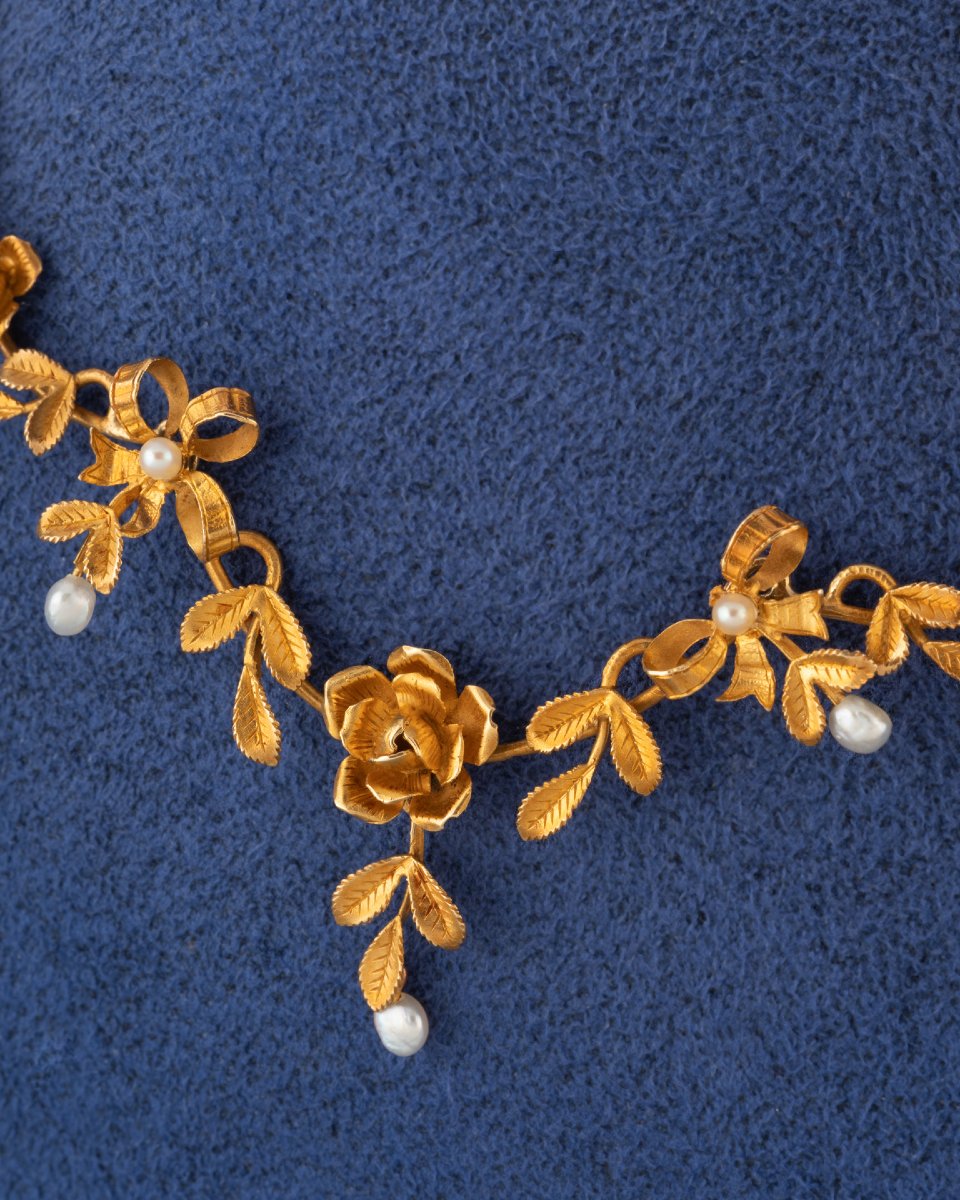 Collier Français Ancien en Or et Perles-photo-3