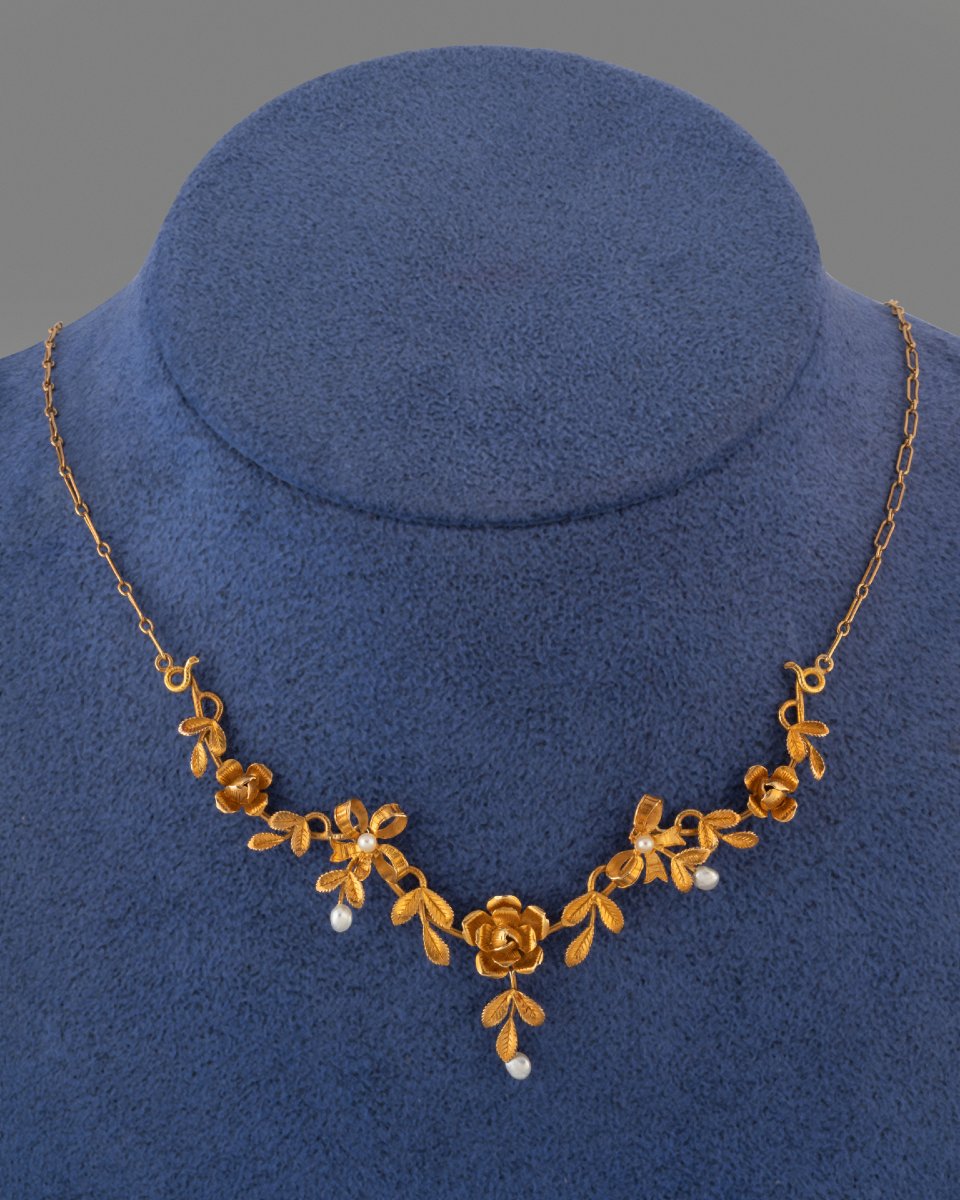Collier Français Ancien en Or et Perles