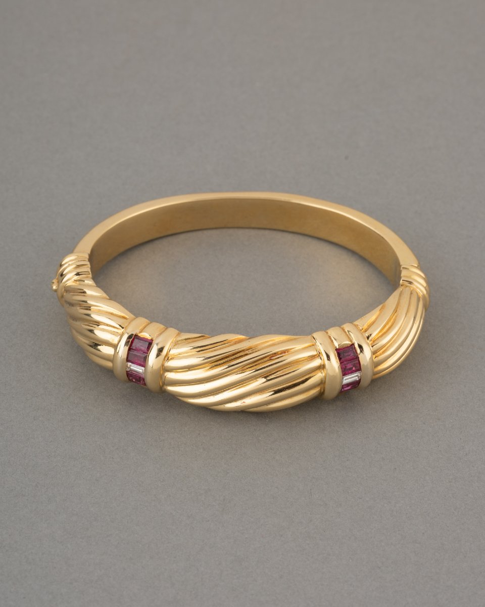 Vintage Gold Bracelet With Rubies And Diamonds, Circa 1980-photo-2