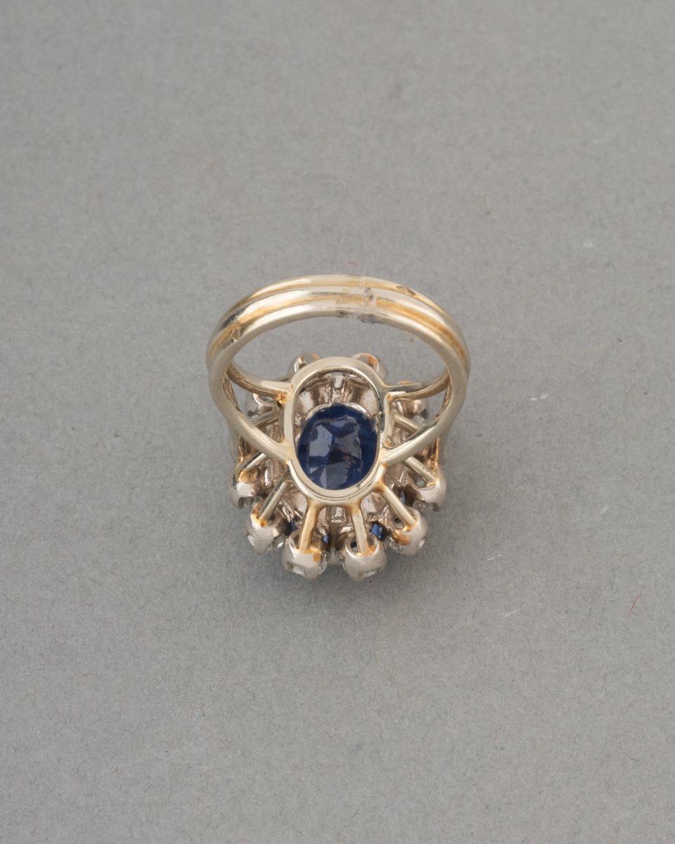 Bague Vintage Française Saphir de 5 Carats et Diamants-photo-4