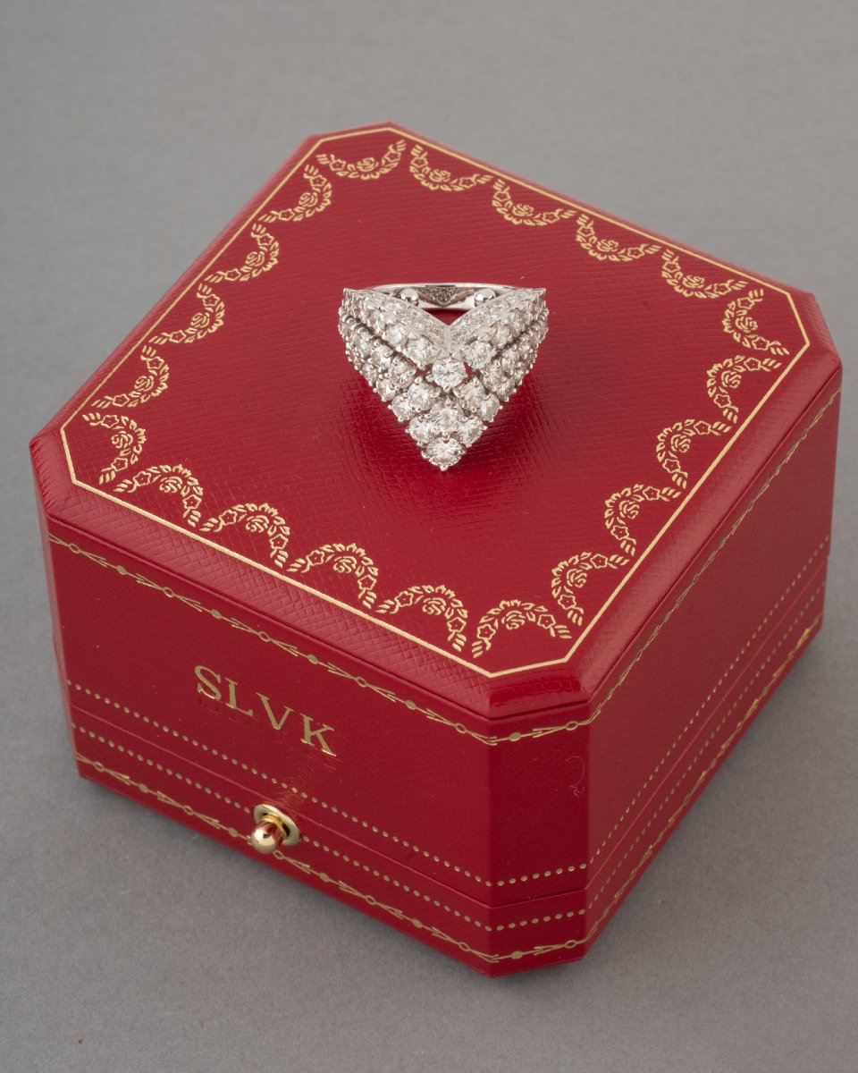 Cartier Paris 1988 Bague en Or et 4 Carats de Diamants -photo-3