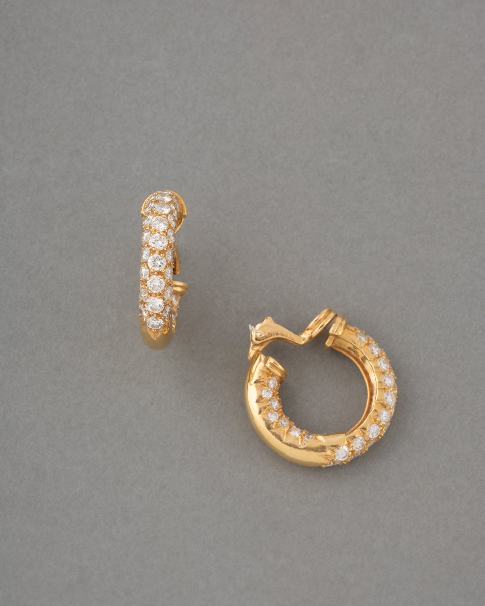 Boucles D'oreilles Vintage en Or et 4 Carats de Diamants-photo-3