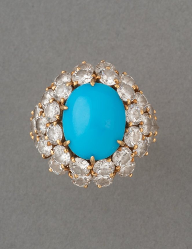 Boucheron Bague Années 70 en Or Turquoise et Diamants-photo-2