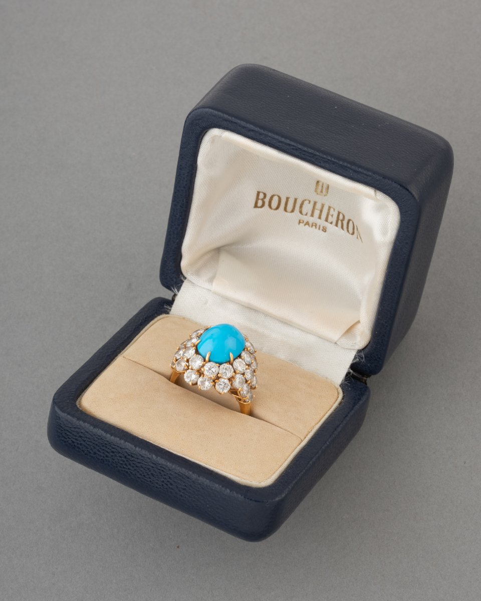 Boucheron Bague Années 70 en Or Turquoise et Diamants-photo-3