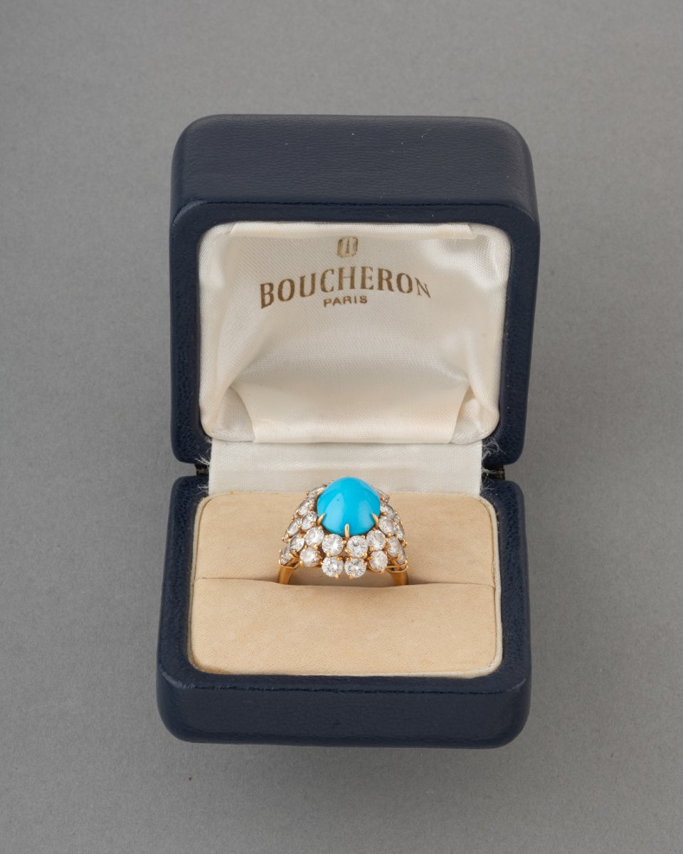 Boucheron Bague Années 70 en Or Turquoise et Diamants-photo-4