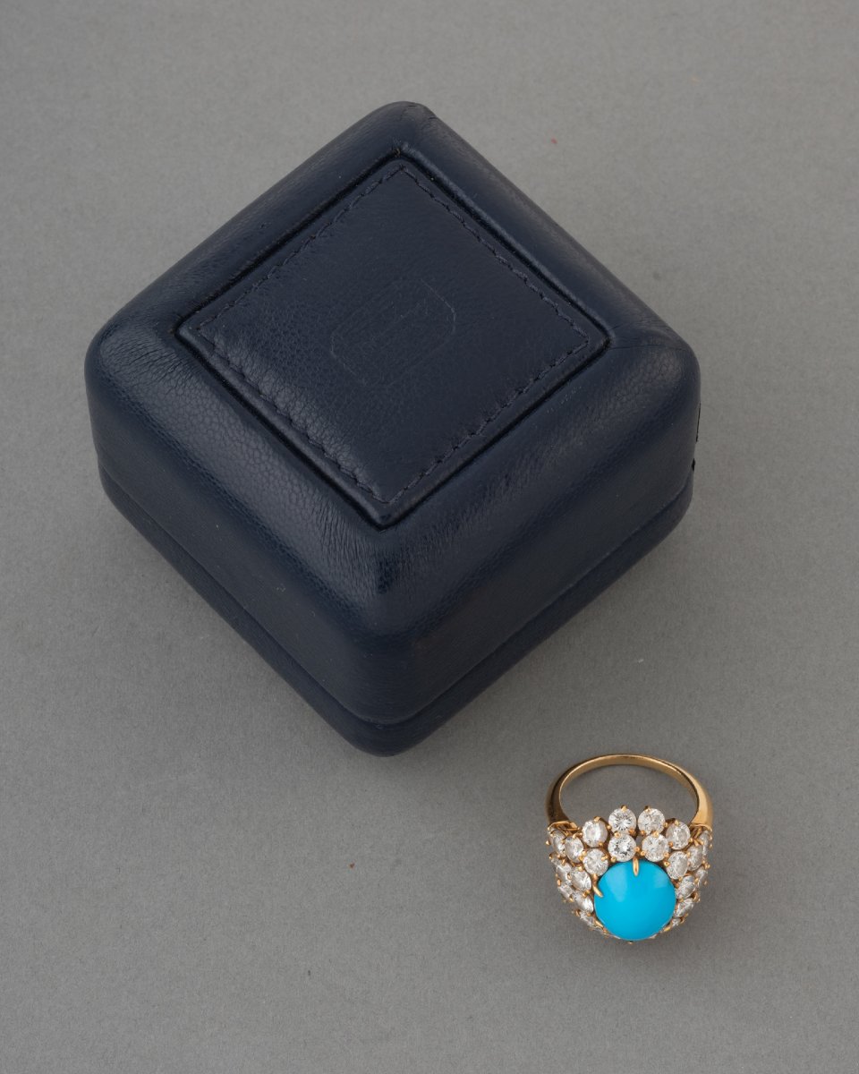 Boucheron Bague Années 70 en Or Turquoise et Diamants-photo-1