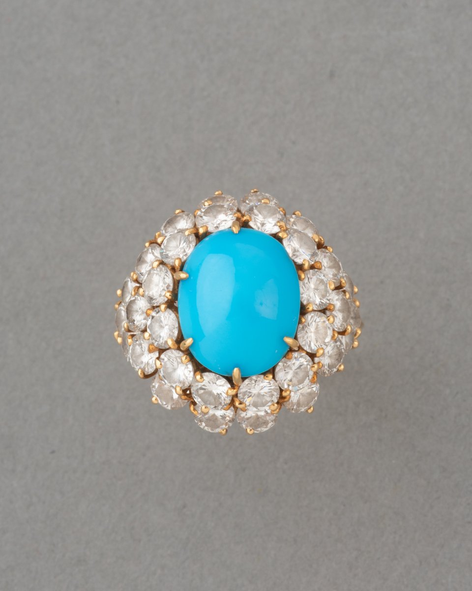 Boucheron Bague Années 70 en Or Turquoise et Diamants-photo-2
