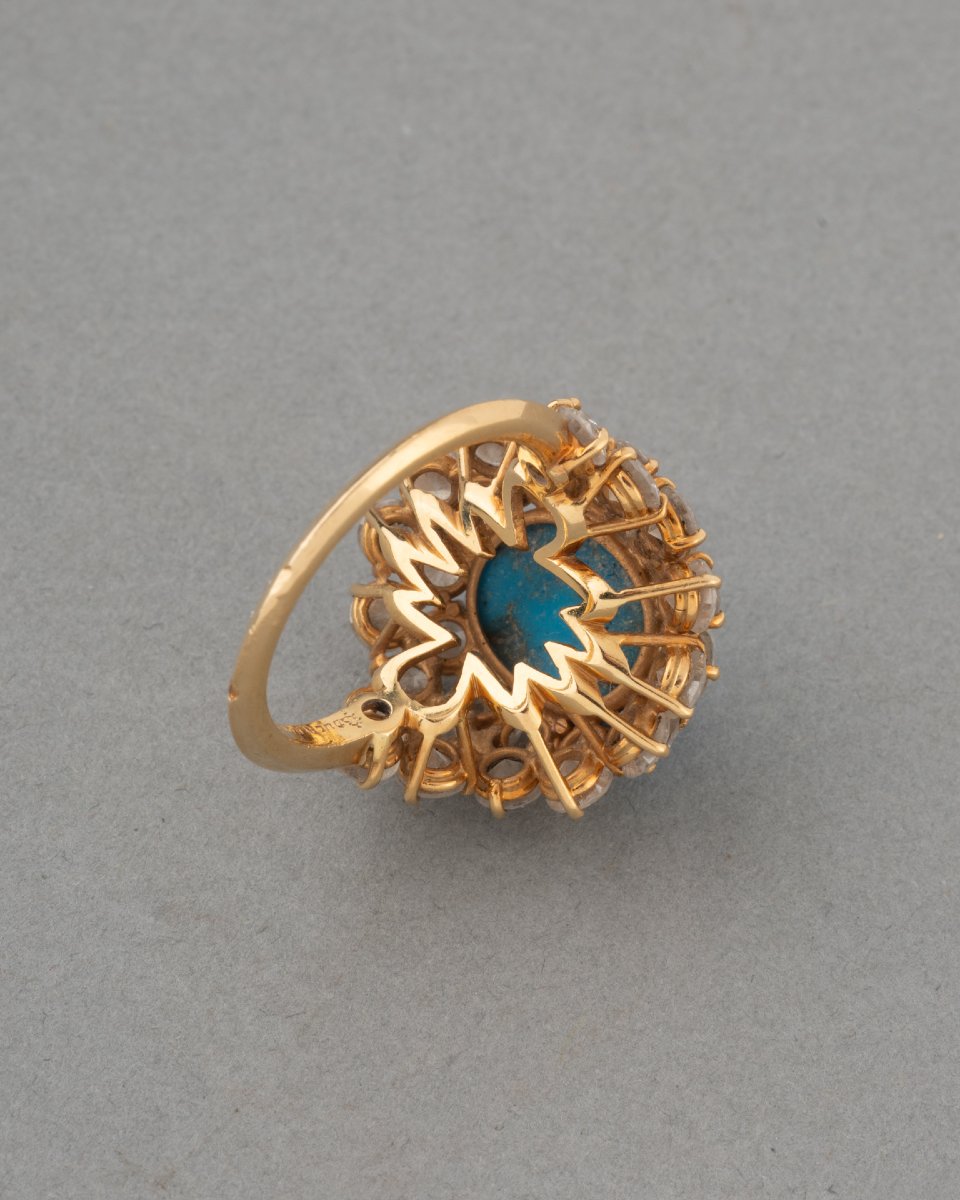 Boucheron Bague Années 70 en Or Turquoise et Diamants-photo-3