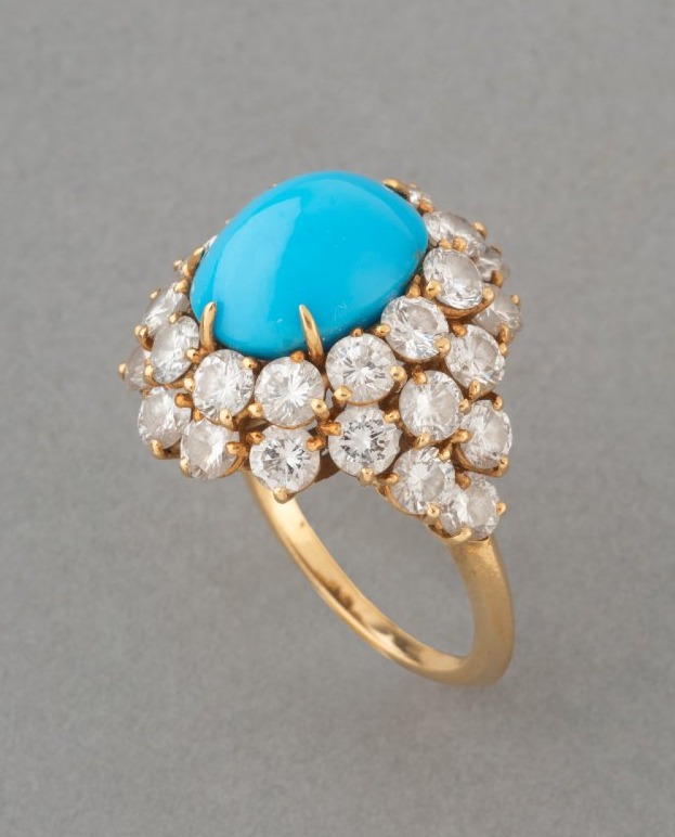Boucheron Bague Années 70 en Or Turquoise et Diamants